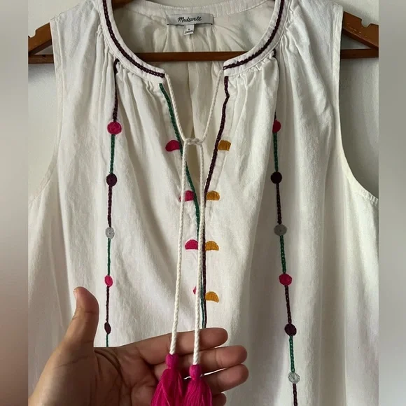 Madewell Willow Embroidered Shift Dress Boho Linen Blend Dress size S Lined - Picture 9 of 12